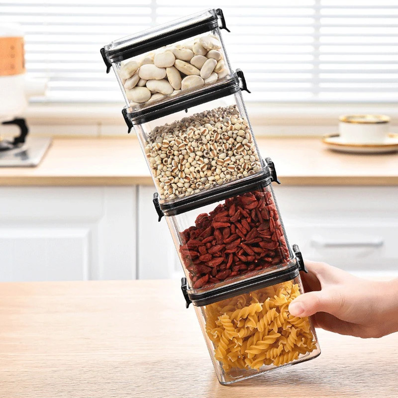 Plastic Food Storage Container Box Moisture-Proof Clear Sealed Kitchen Jars