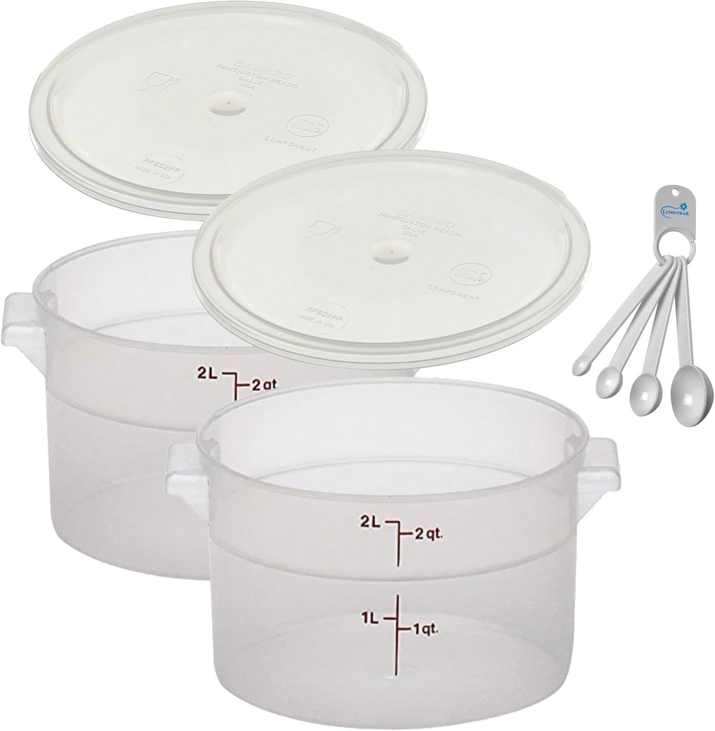 Lumintrail Cambro 2 Quart Round Food Storage Container, 2-Pack Translucent, with