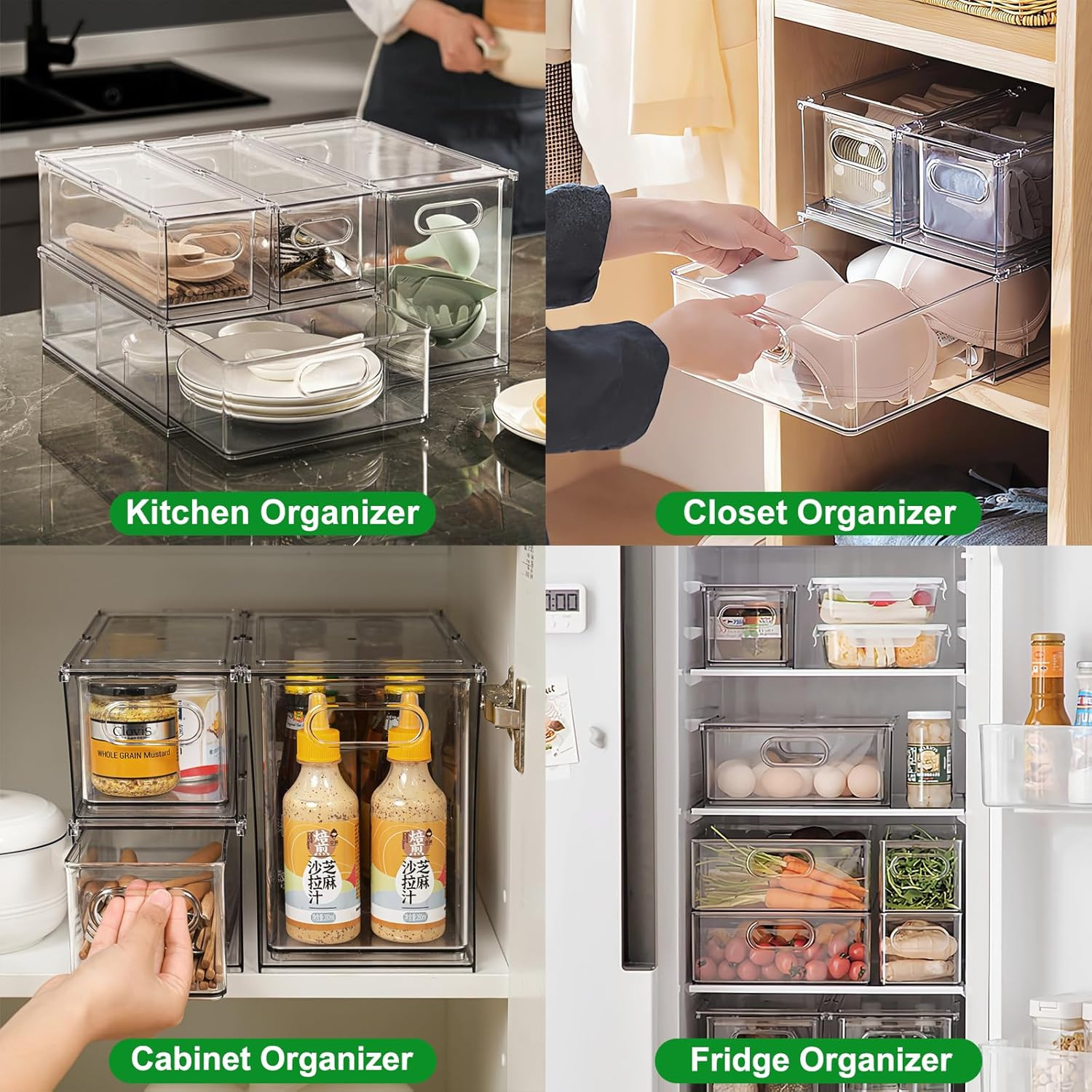 Taiuloo 2 Pack Stackable Refrigerator Organizer Bins with Pull-… Fast USA SHIP