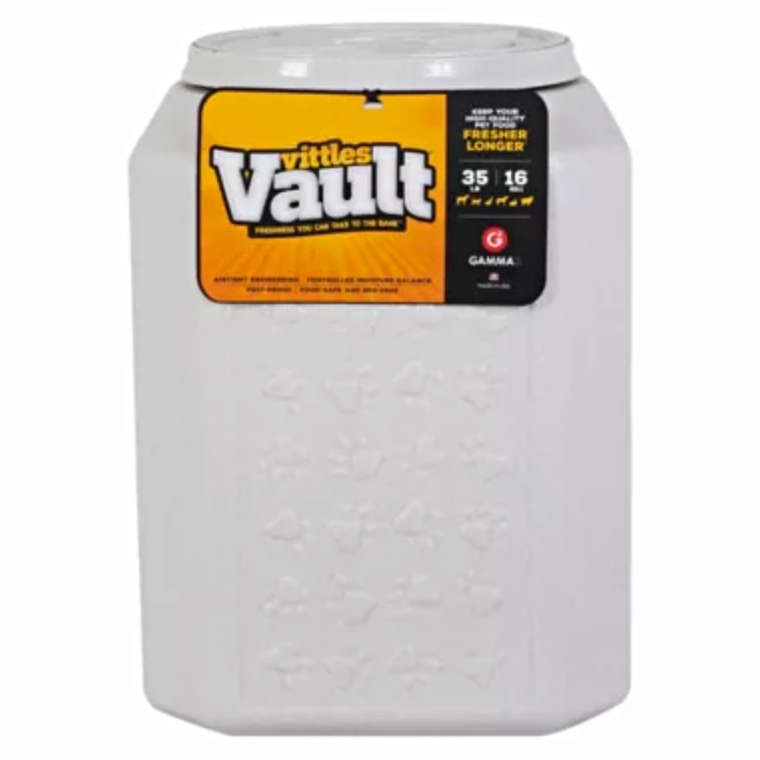 Vittles Vault 35 lb Pet Food Storage Container Screw Lid BPA Free White