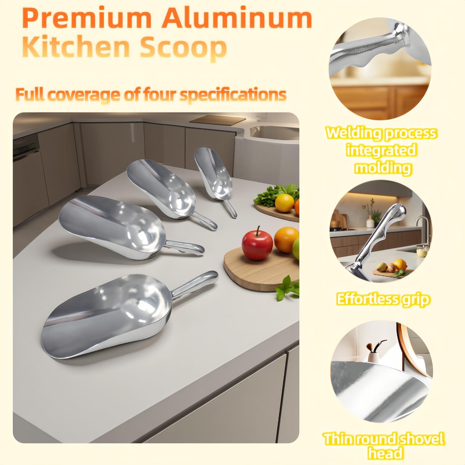 Ice Scoop, Heavy Duty Cast Aluminum, Ergonomic S-Curve Handle, Commercial Gra…