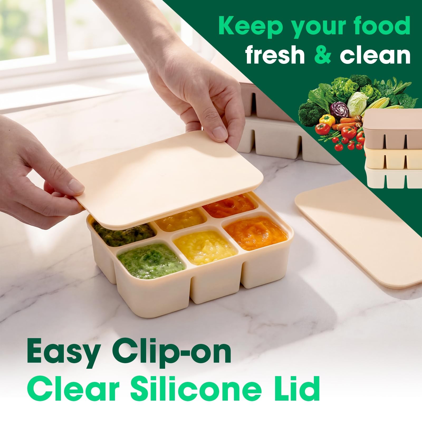 3 Pack Baby Food Freezer Tray with Lids 2.13 oz x 6 Cups/1.15 oz x 12 Cups Si…