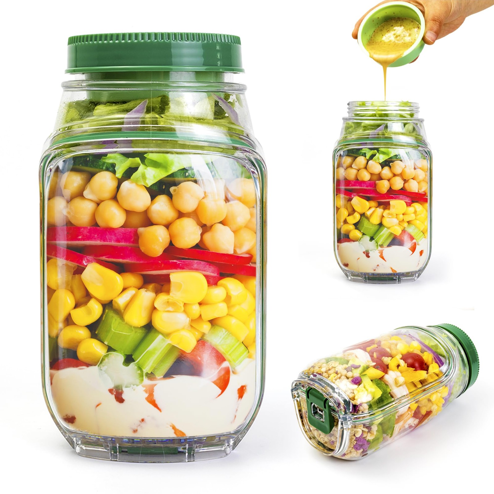 Cookeraa Salad To Go Food Container Durable Food Grade Salad Jar Side Opening