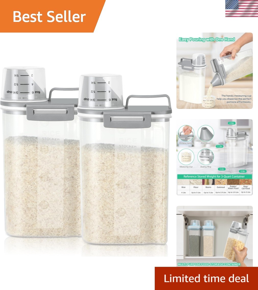 Rice Storage Container 2 Pack, Plastic Kitchen Pantry Food Storage Container …