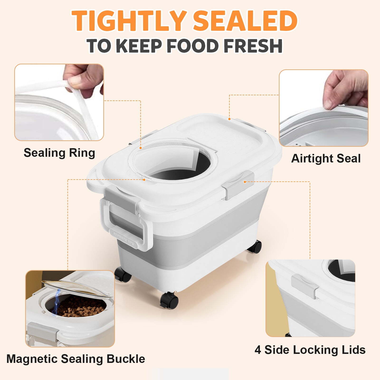 Pet Food Storage Container Collapsible Dog Cat Food Storage with Airtight Lid