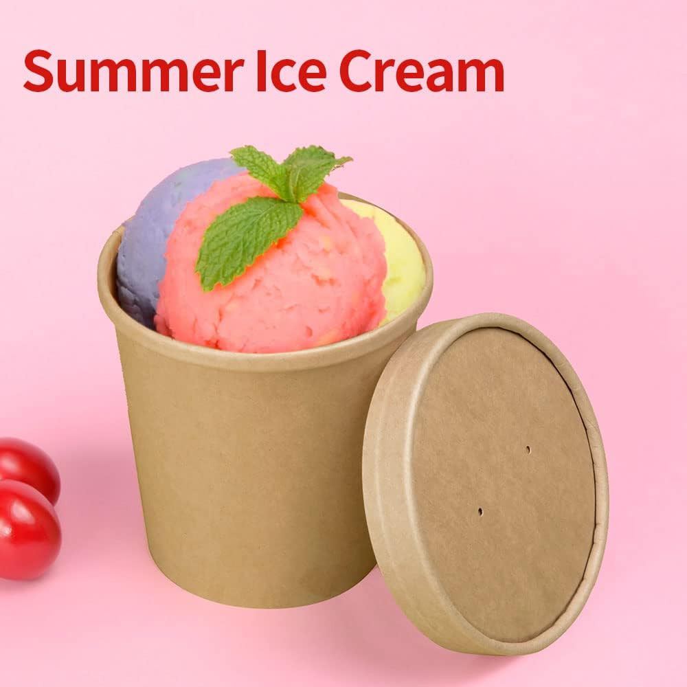 60 Pack 16 Oz Paper Food Containers with Lids, Ice Cream Pint Containers, 16 Oz