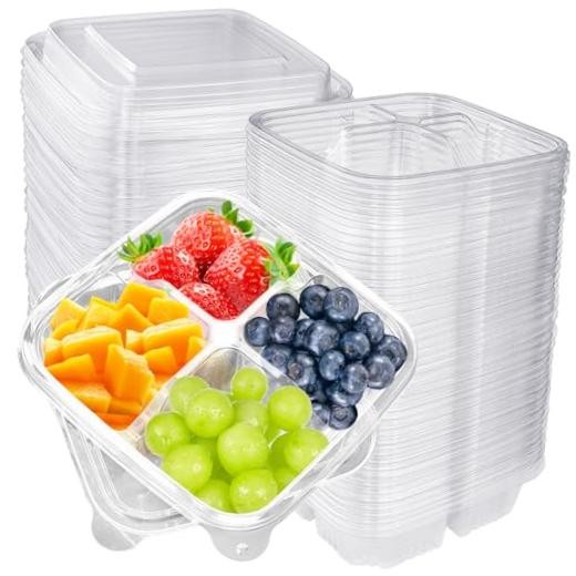 50 Pcs Bento Snack Food 4 compartments Food Containers 50 Pack Clear