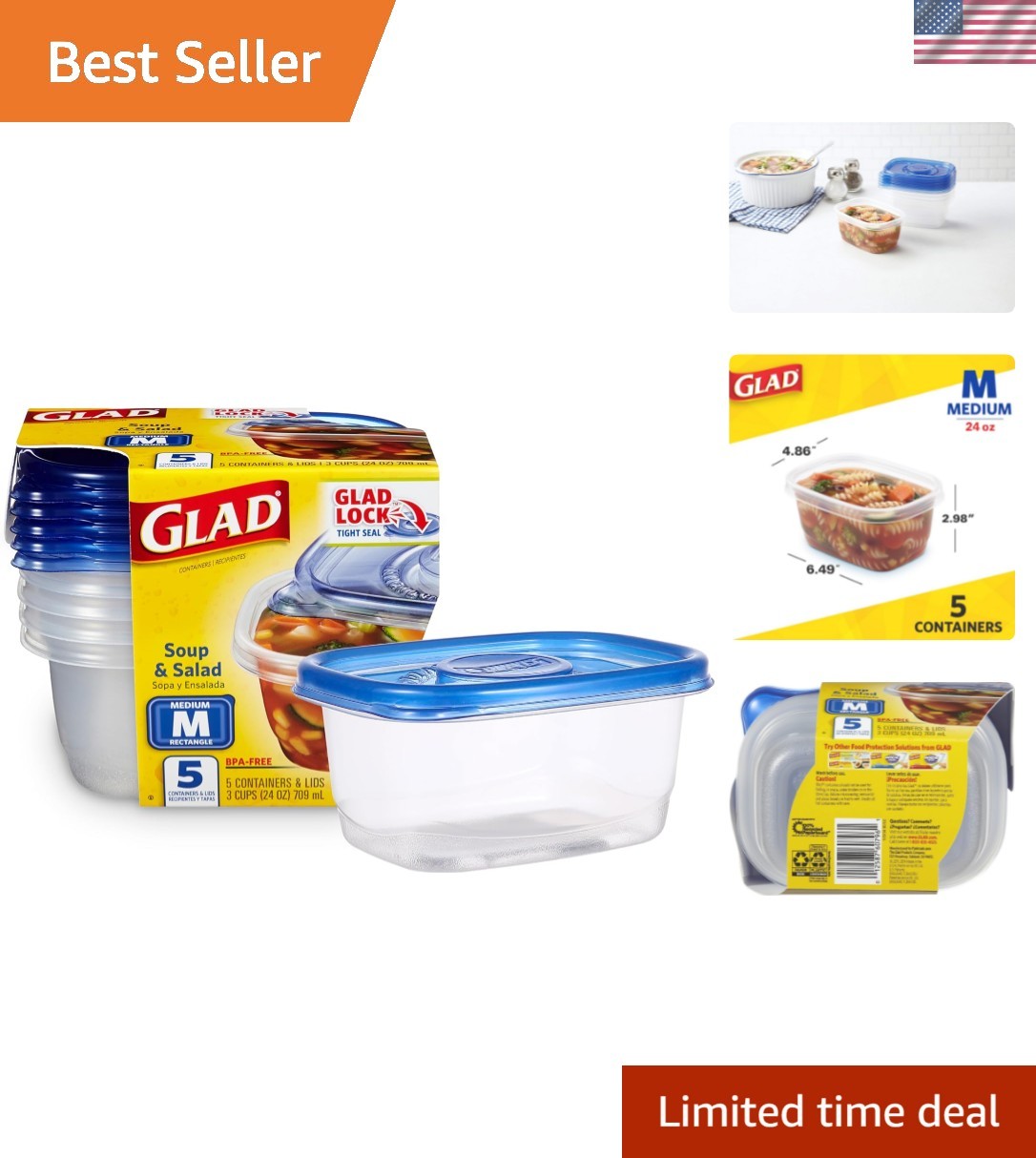 Ware Medium Rectangle Food Storage Containers with Lids, Airtight Leak-Resist…