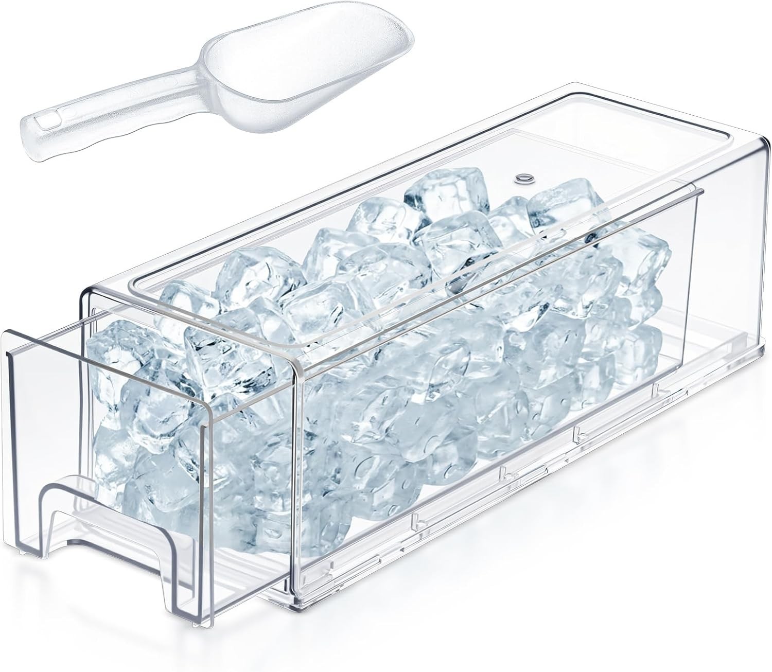 Stackable Ice Storage Bin Freezer W/ Scoop Clear Pull-Out Ice Bucket Plastic