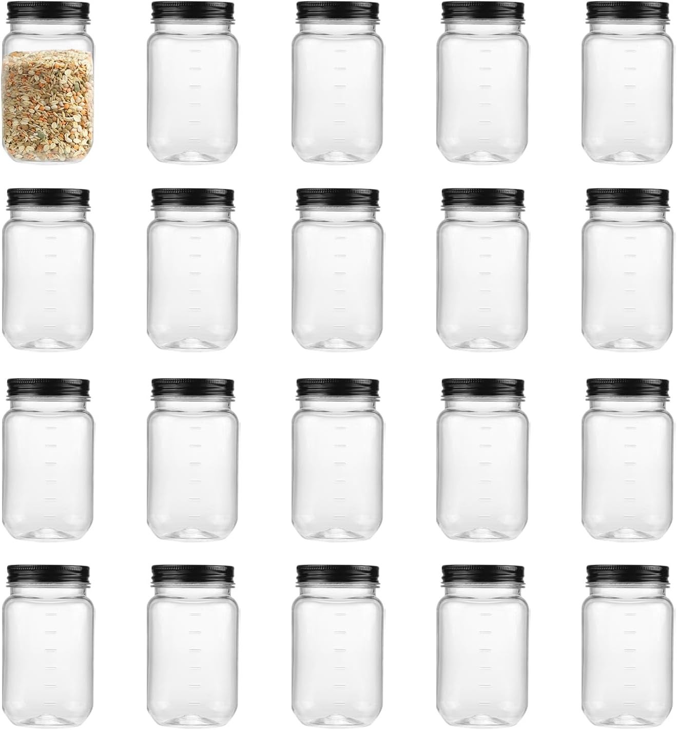 16 Ounce Clear Plastic Mason Jars With Screw Lid Reusable Empty for Food Storage