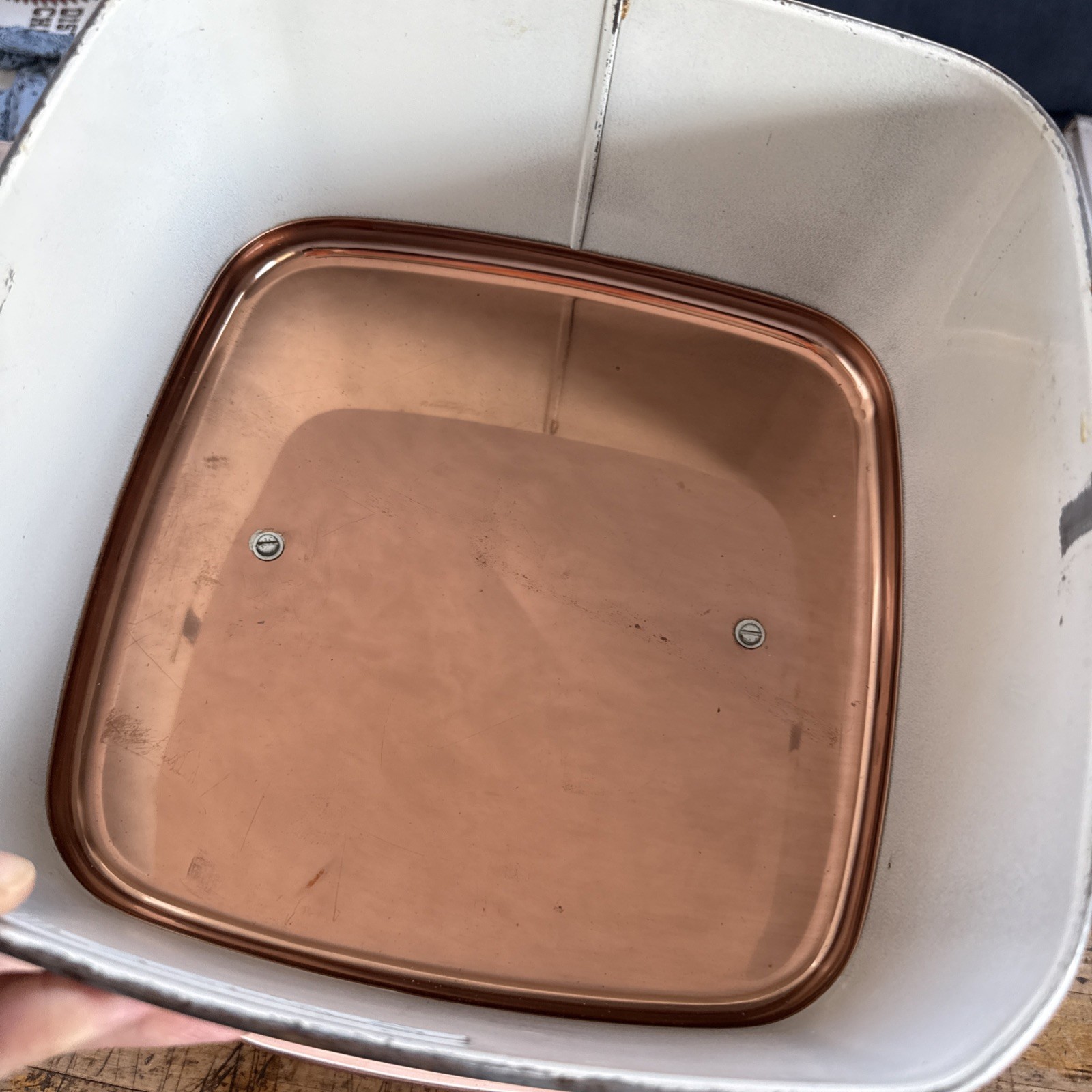 Vintage Lincoln Beautyware Metal Copper RETRO peach Colored Square Cake Carrier