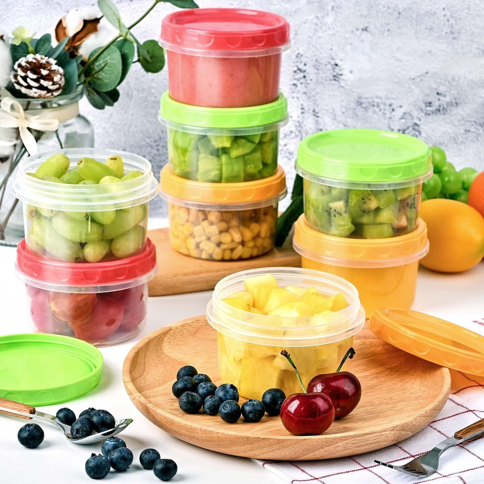 Reusable Small Freezer Containers 8 Oz Plastic Food Storage Containers with S…