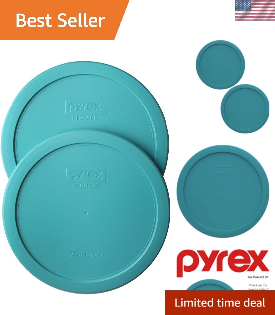 7-Cup Turquoise Plastic Food Storage Lids – 2 Pack, Microwave & Dishwasher Safe