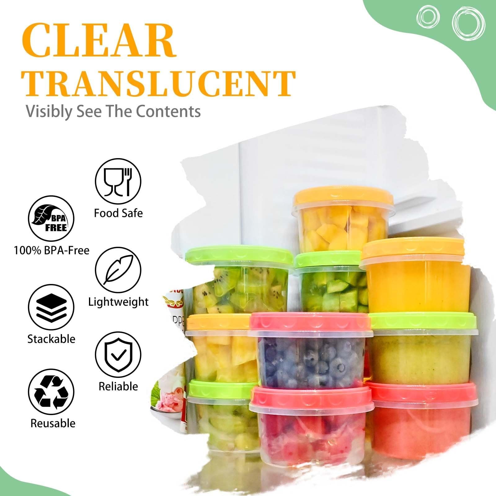 Reusable Small Freezer Containers 8 Oz Plastic Food Storage Containers with S…