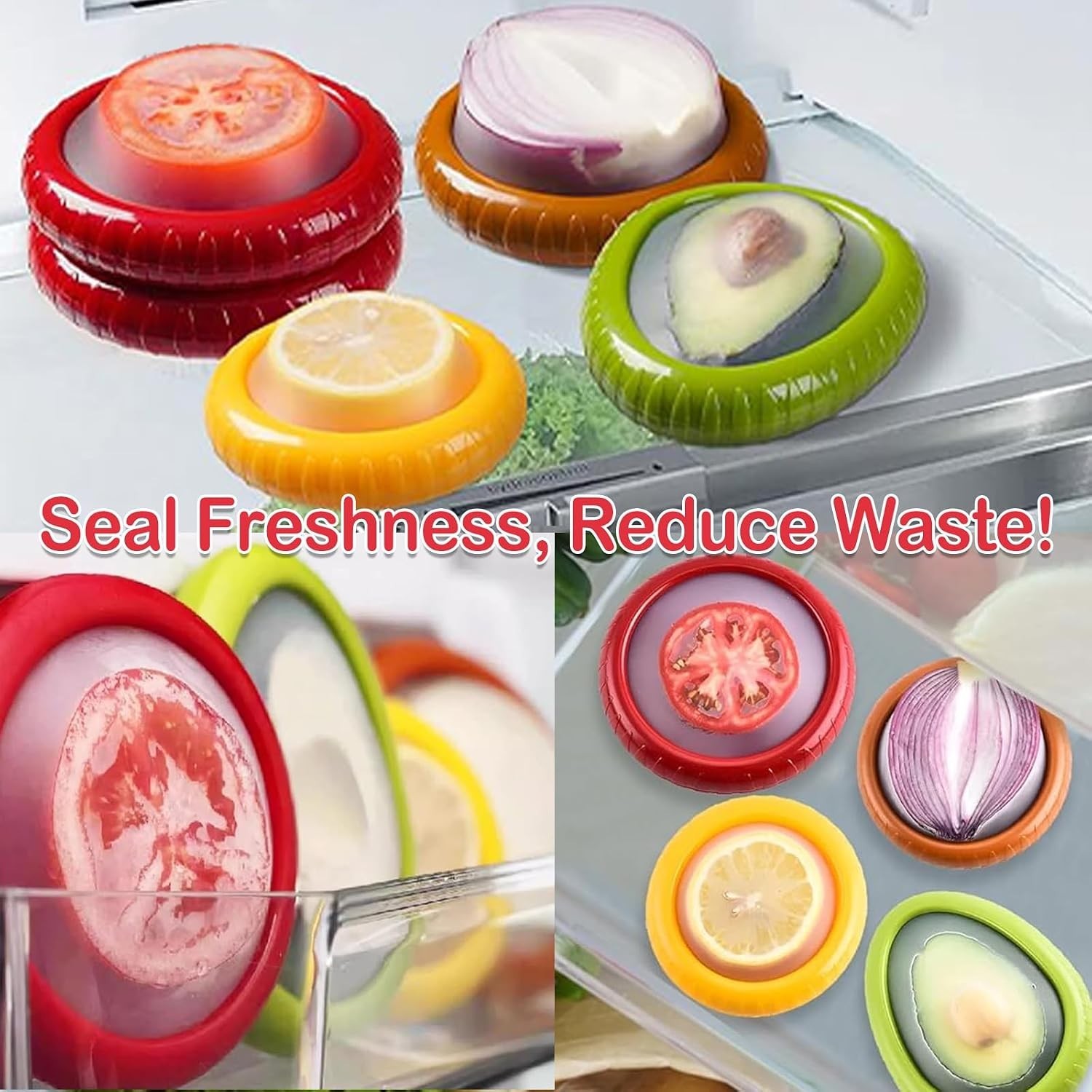 5-Piece Avocado Saver and Tomato Holder Set – 4 Reusable Silicone Food Storag…