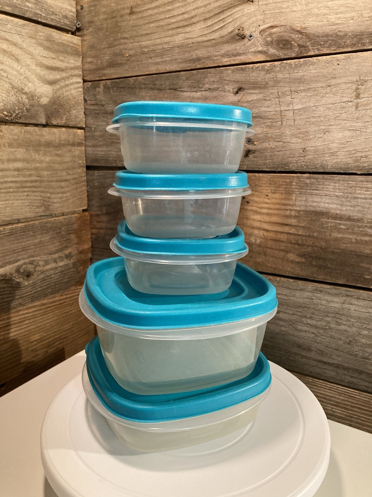LOT OF 5 RUBBERMAID FOOD STORAGE CONTAINERS~CLEAR~TEAL LID~EASY FIND & STORE~