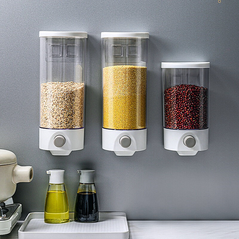 1/1.5L Cereal Dispenser Keep Dry Food Storage Container Wall-mounted Transparent