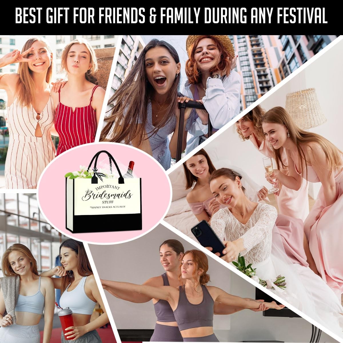 Wfdn 3 Pack Bridesmaid Gift Tote Bag – Personalized Reusable Canvas Bag For