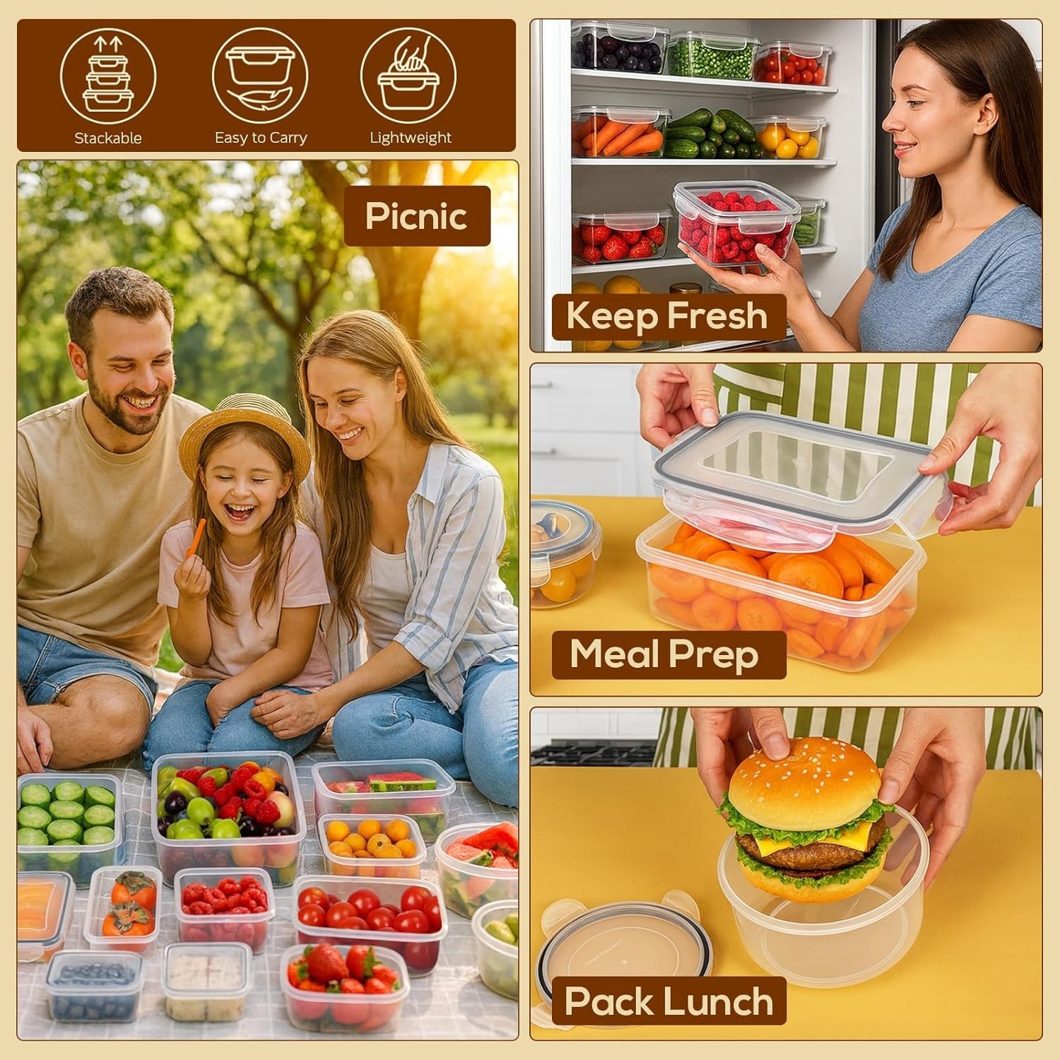 50-Piece Stackable Food Storage Containers – Thicker, Clear, Airtight Set