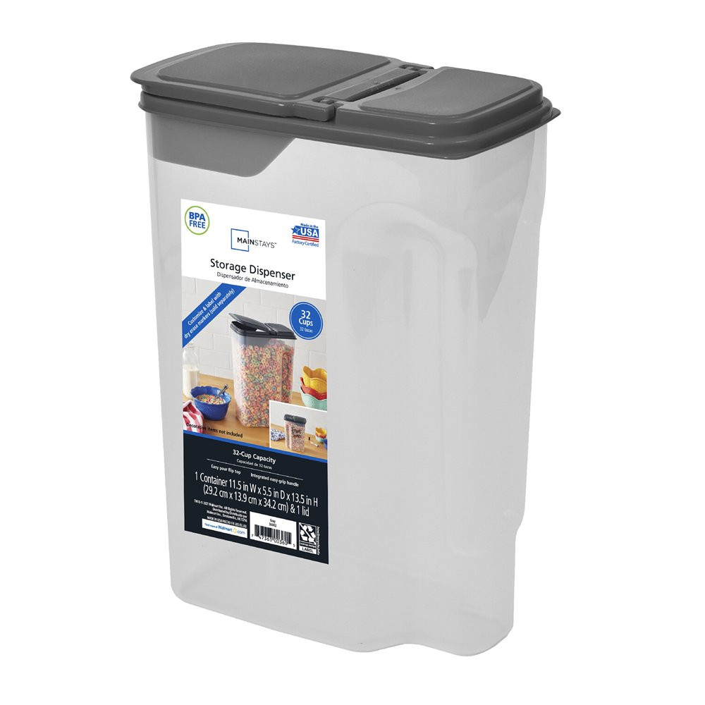 DRY FOOD CONTAINER BIN Large Plastic Canister Dispenser, 32 Cups Cereal Pet Food