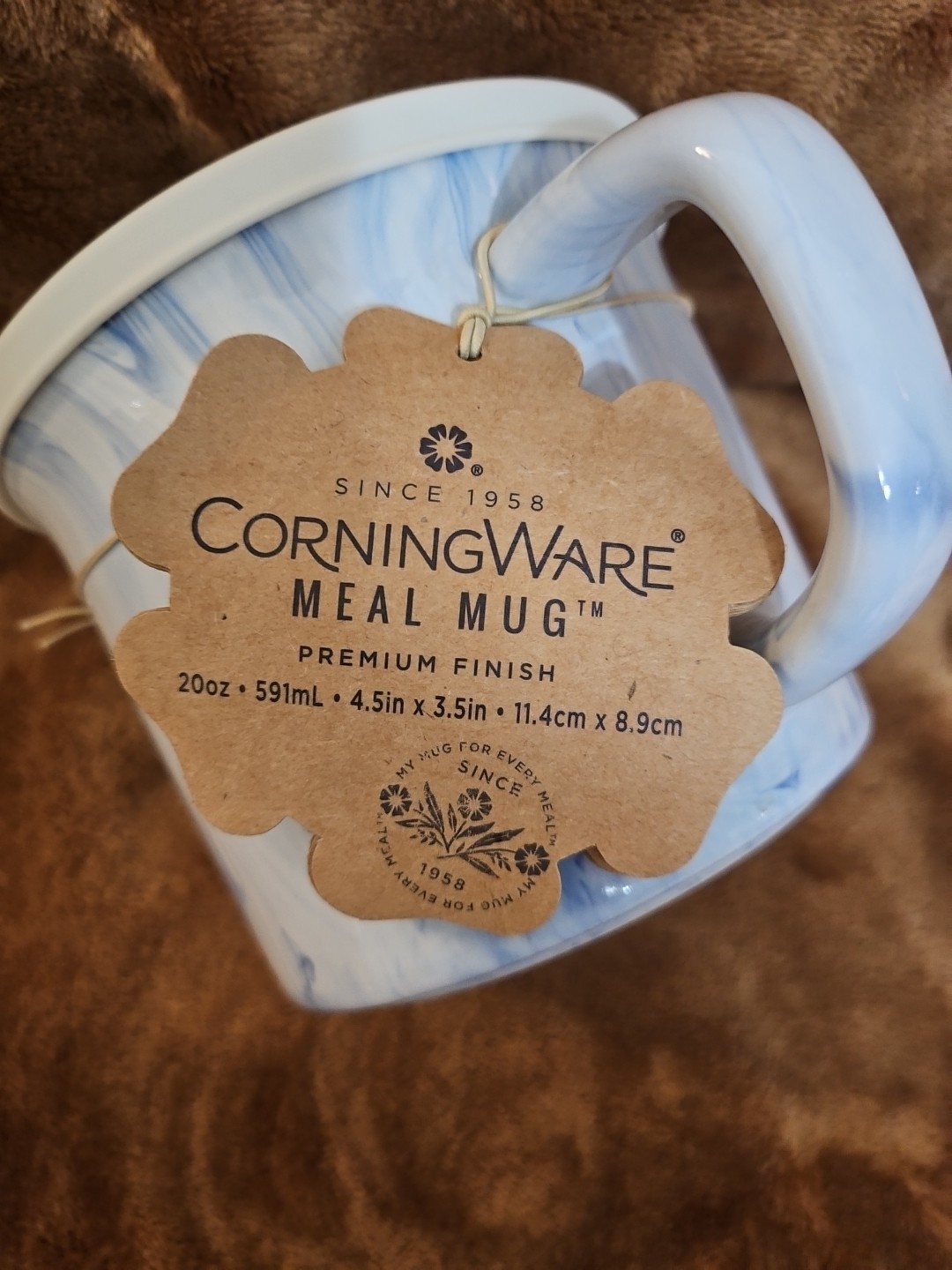 Corningware 20oz Blue Marble Meal Mug with Plastic Vented Lid NEW W/TAGS