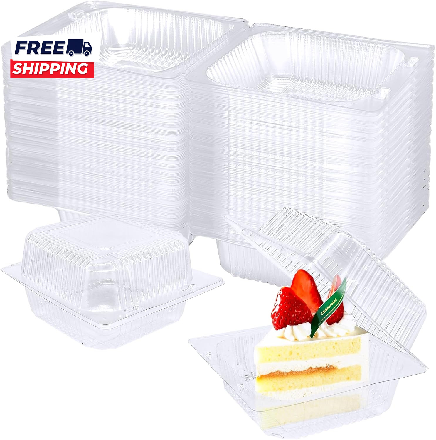 100 Pack Clear Plastic Square Hinged Food Clamshell Container Disposable to Go