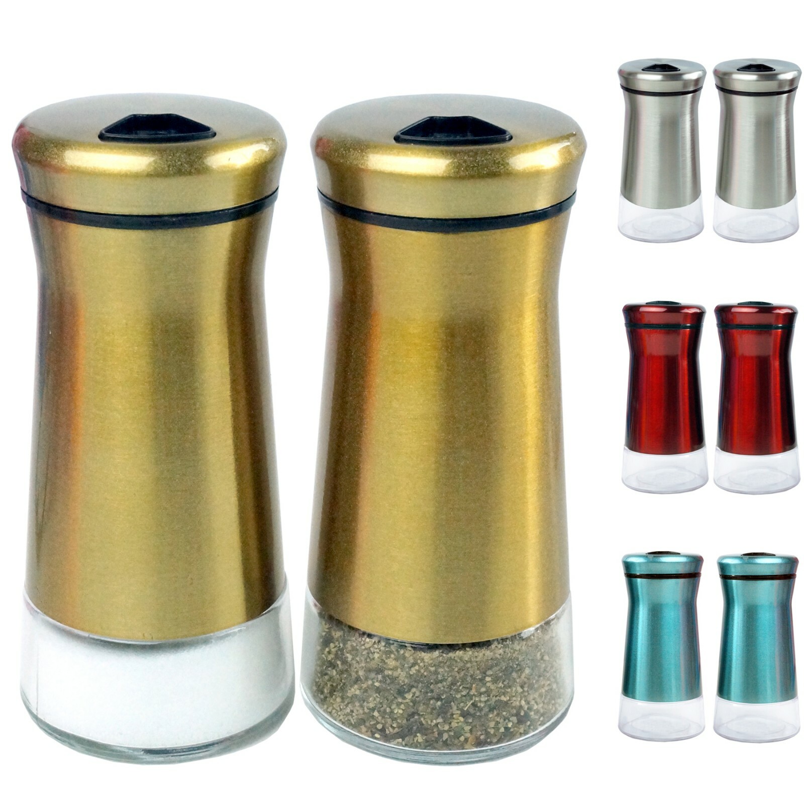 Salt & Pepper Shakers Stainless Steel Glass Bottom Adjustable Holes Sugar