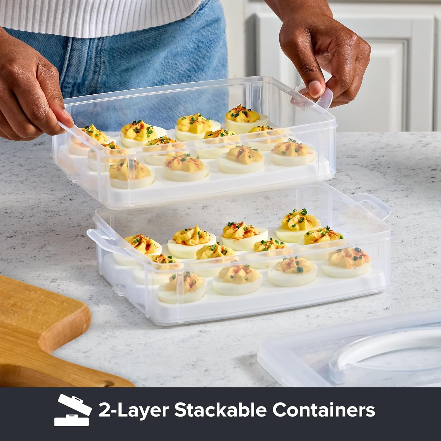2-Layer 24 Eggs Plastic Detachable Deviled Egg Carrier Storage Container W/ Lid