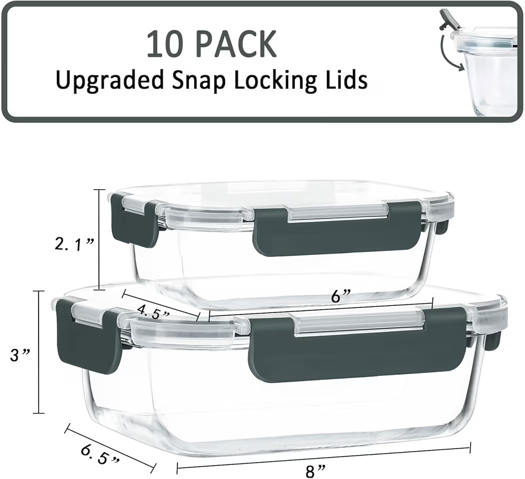 [10-Pack] Glass Meal Prep Containers with Lids, MCIRCO Food Storage Containers w