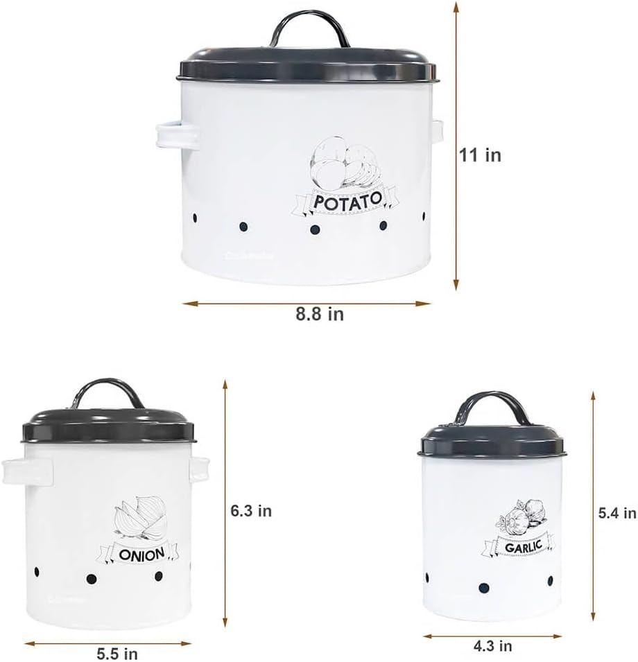 Potato Onion Garlic Storage Bin with Lid Set of 3 Kitchen Pantry Organizer an…