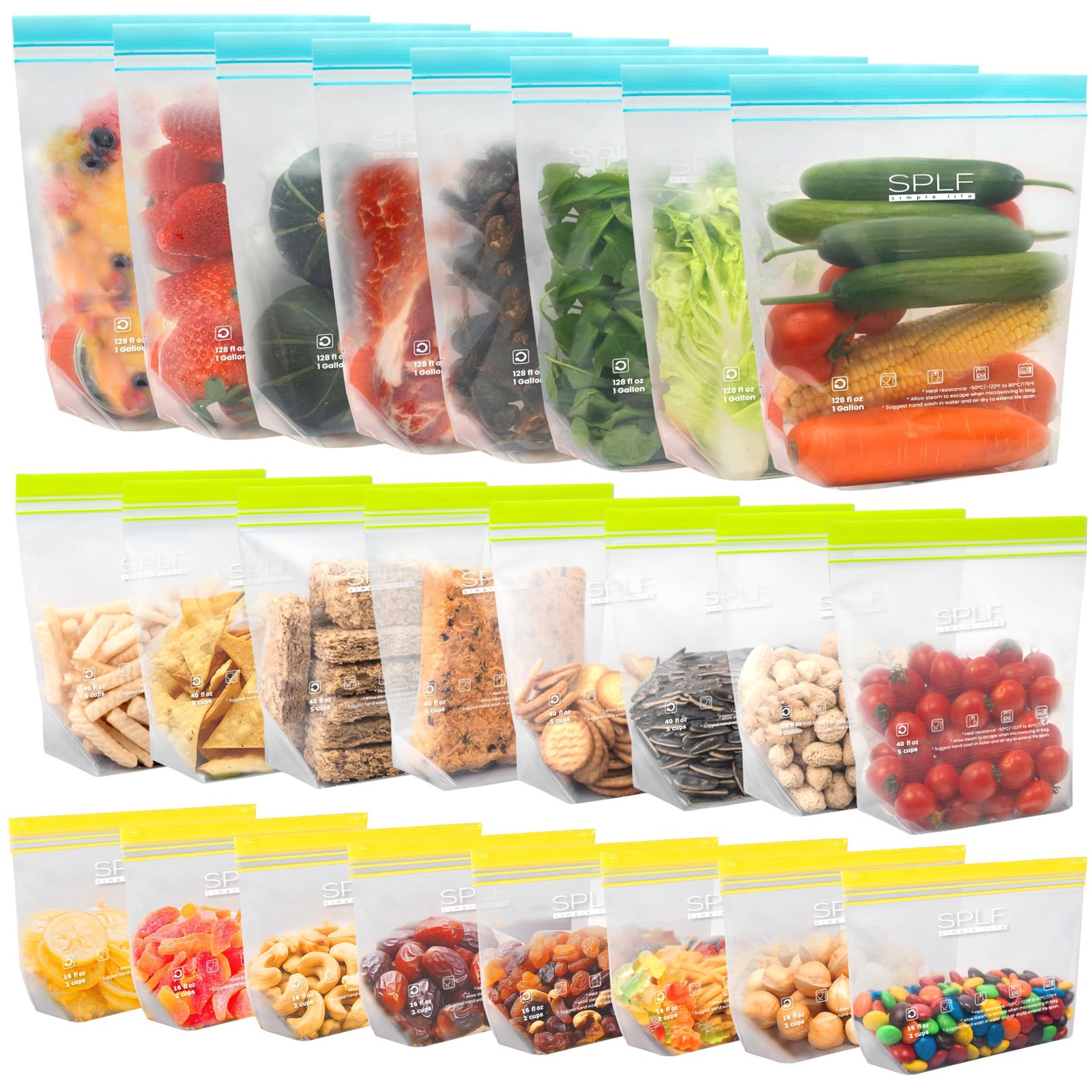 24 Pack Reusable Food Storage Bags Dishwasher Microwave Safe, BPA Free Reusab…