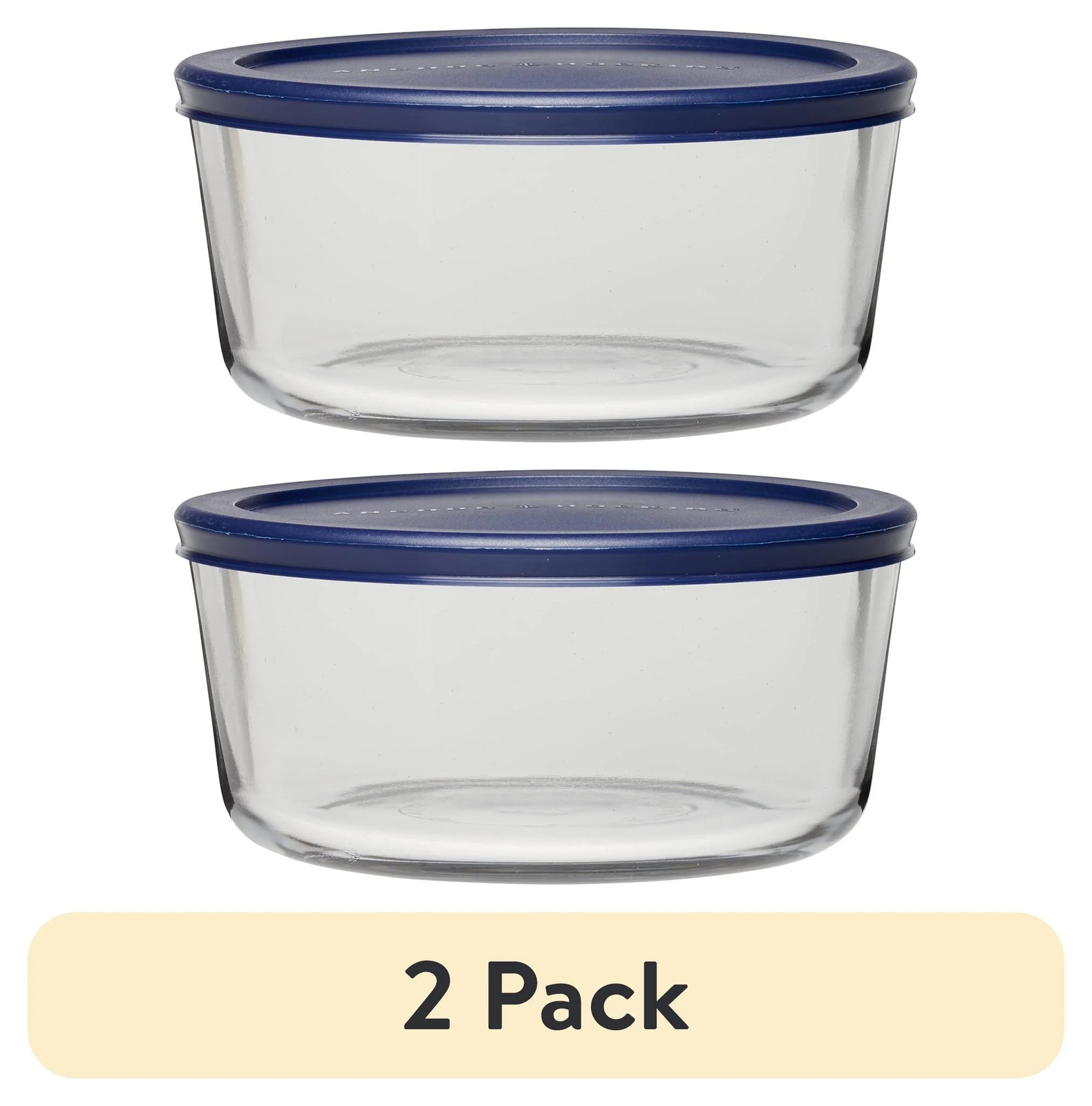 (2 Pack) Anchor Hocking Glass Food Storage Container with Lid, 7 Cup Round