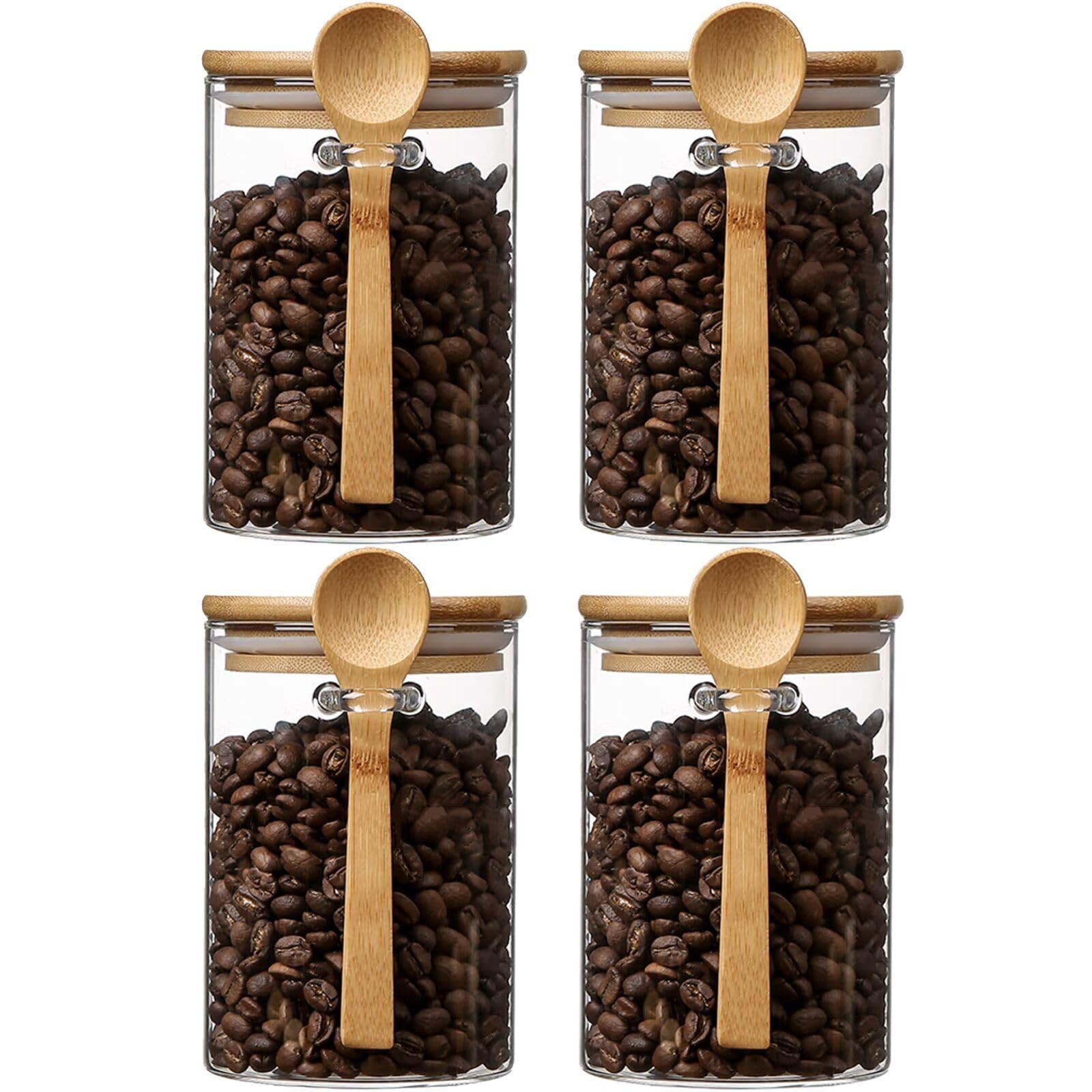 Deeriz Airtight Food Storage Containers with Bamboo Lids and Spoon for 4 PACK