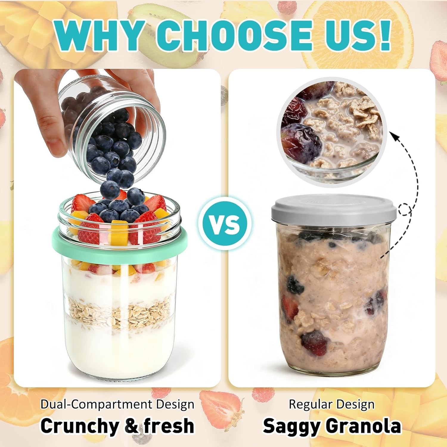 4 Pack Overnight Oats Containers with Lids and Spoons, 20 oz 16+4 Overnight O…