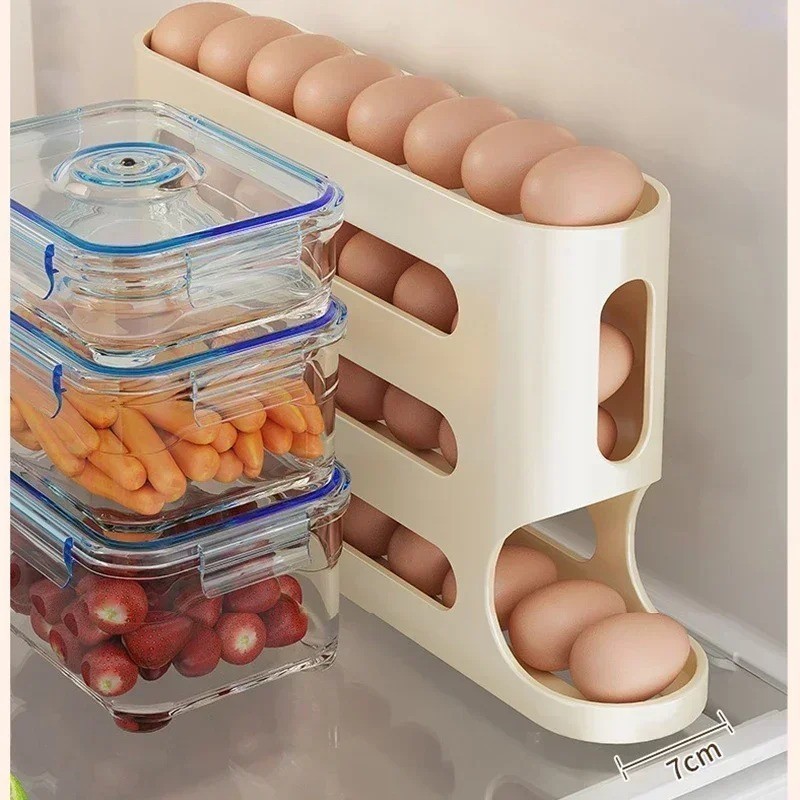 4-Tier Roll down Refrigerator Egg Dispenser Auto Rolling Egg Holder Storage Rack