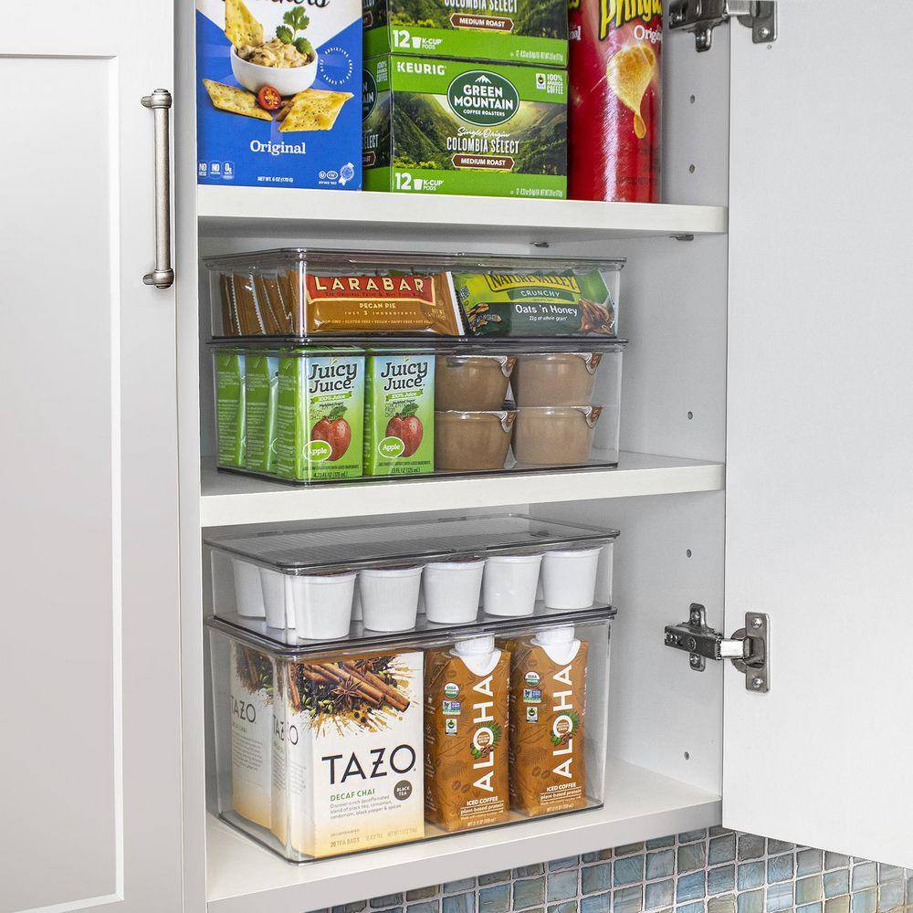 2 Pack Clear Plastic Storage Bins with Deviders and Lids for Fridge and Pantry S