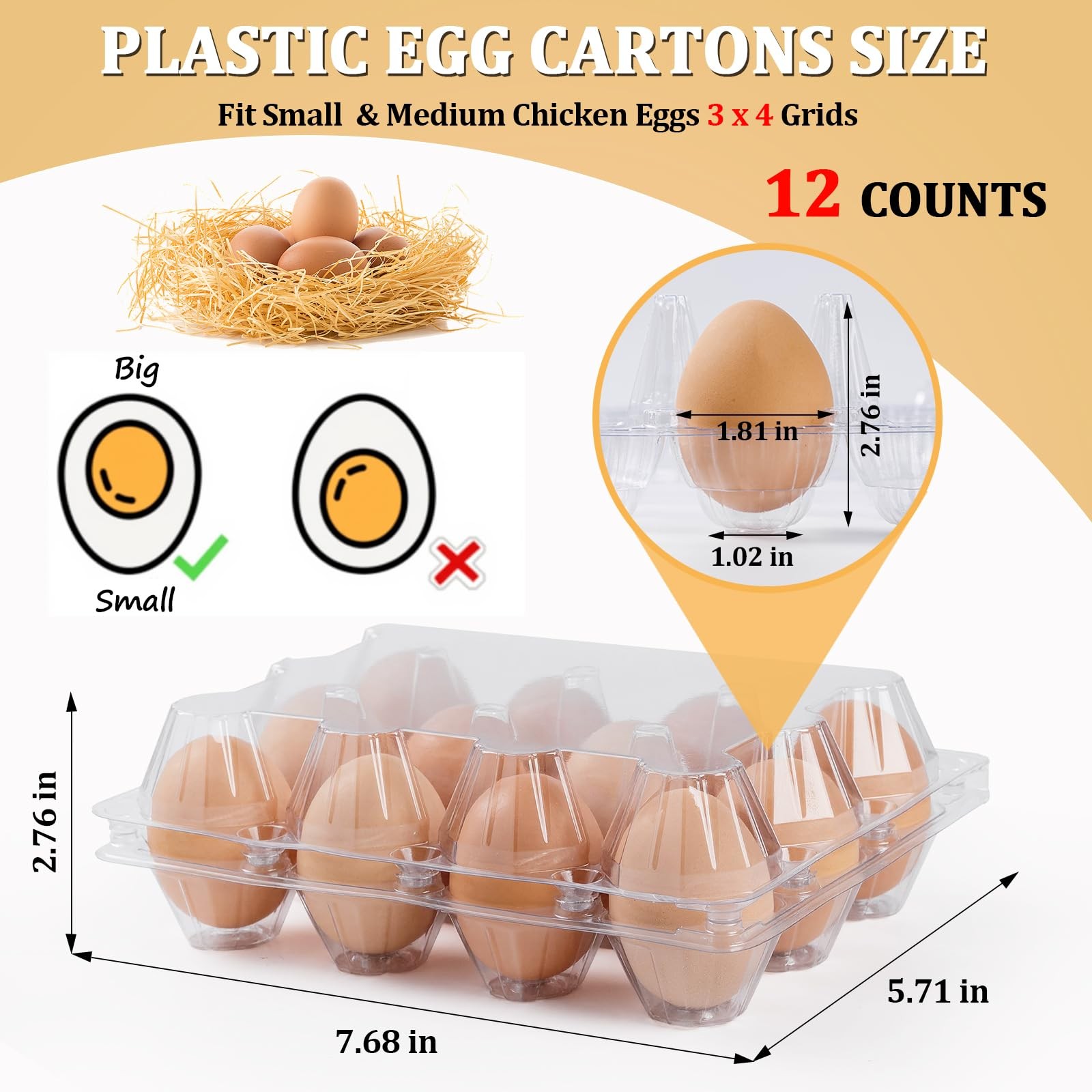 60 Pack Plastic Egg Cartons 12 Count, Clear One Dozen Egg Cartons Cheap Bulk for