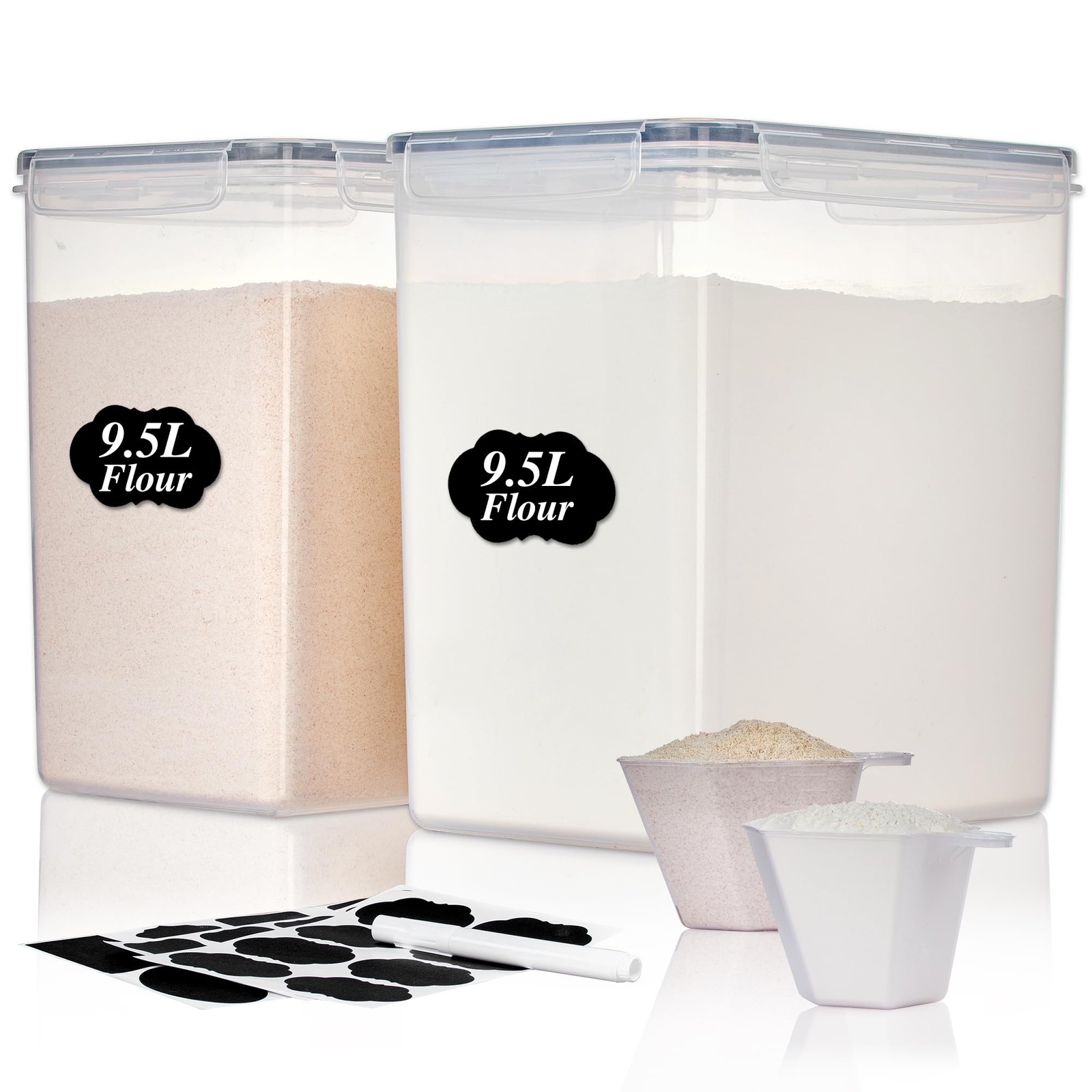 Vtopmart 2 Pack 9.5L Airtight Flour Storage Containers, BPA Free Black
