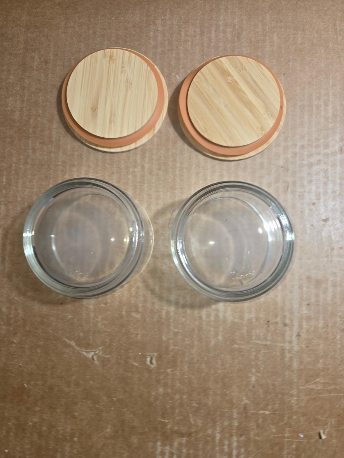 Canisters Stacking MATERIAL KITCHEN Set Of 2 Glass w/ Bamboo Lids 10oz Each NIB