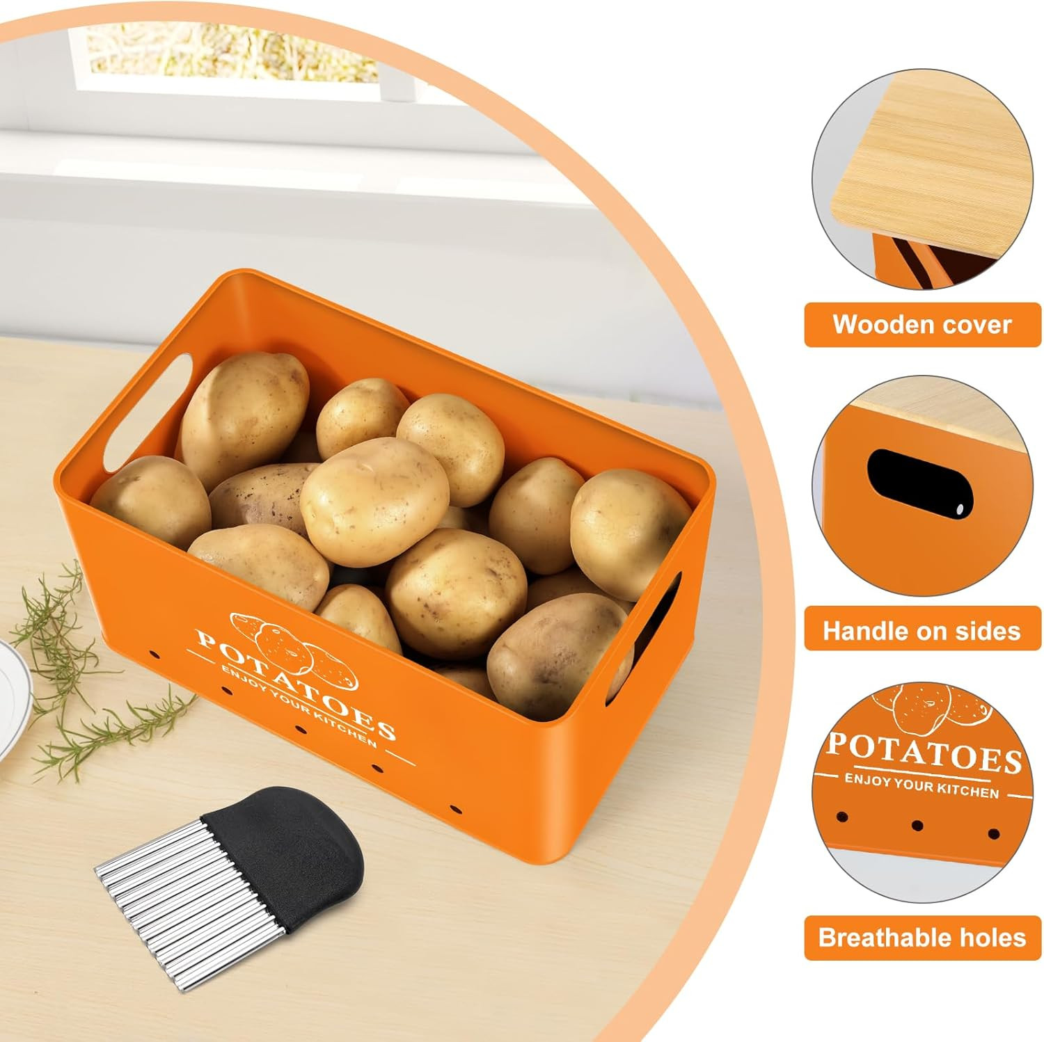 Kitchen Vegetable Storage Set of 3, Metal Onion Garlic Potato Storage Set, Kitch