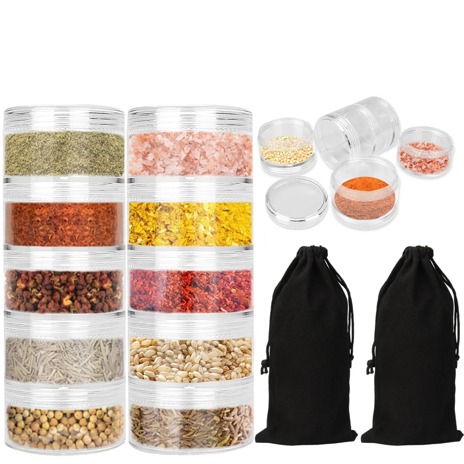 2 Sets 5 Layers Clear Portable Travel Spice Jars, Multi Camping Spice Contain…