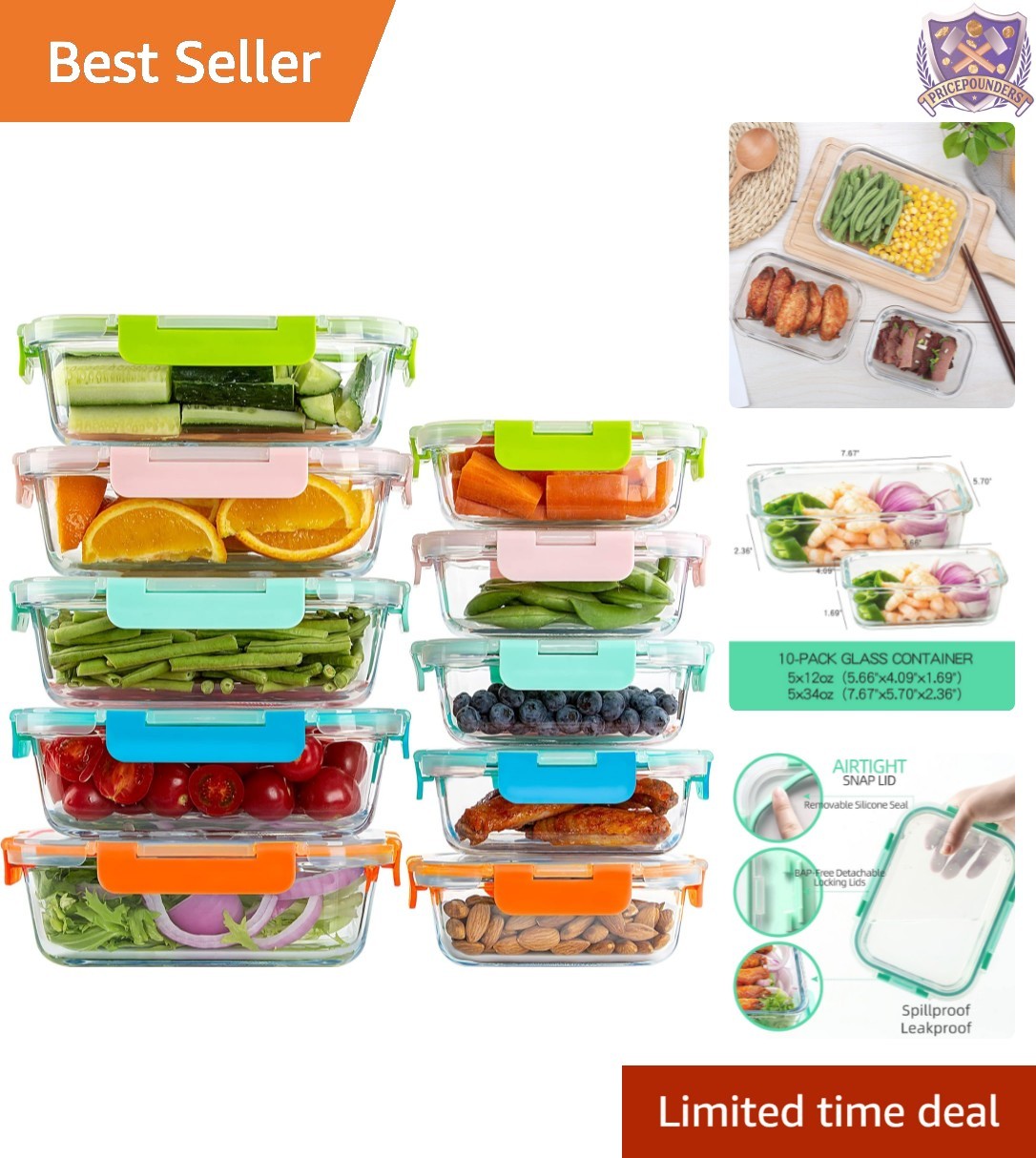 Glass Food Storage Containers 12 Ounce Pack of 10 Leakproof Airtight Dishwash…