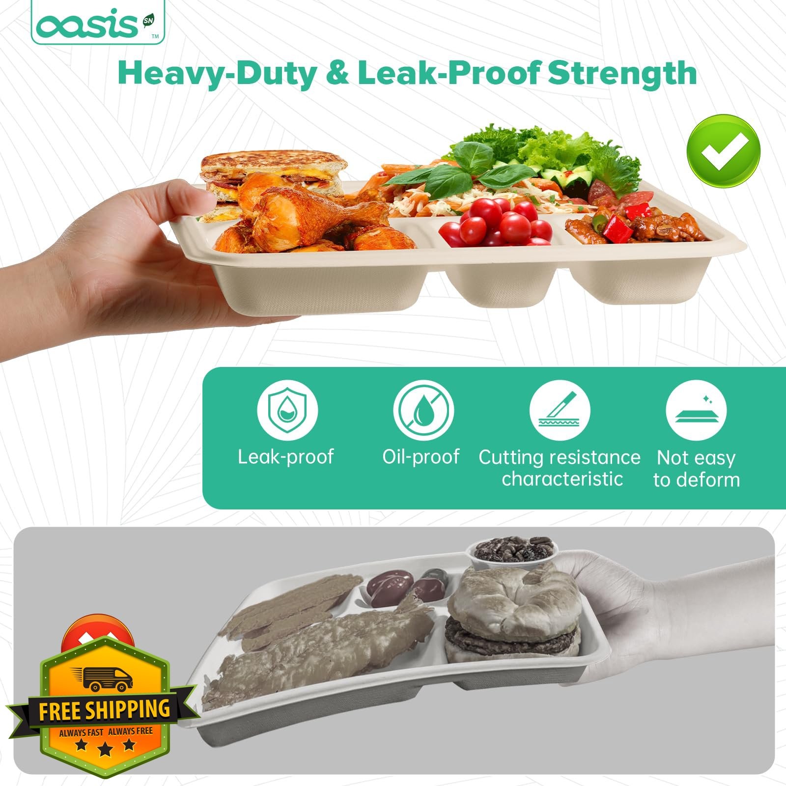 OasisSN Meal Trays Natural 11×9″ 128pk