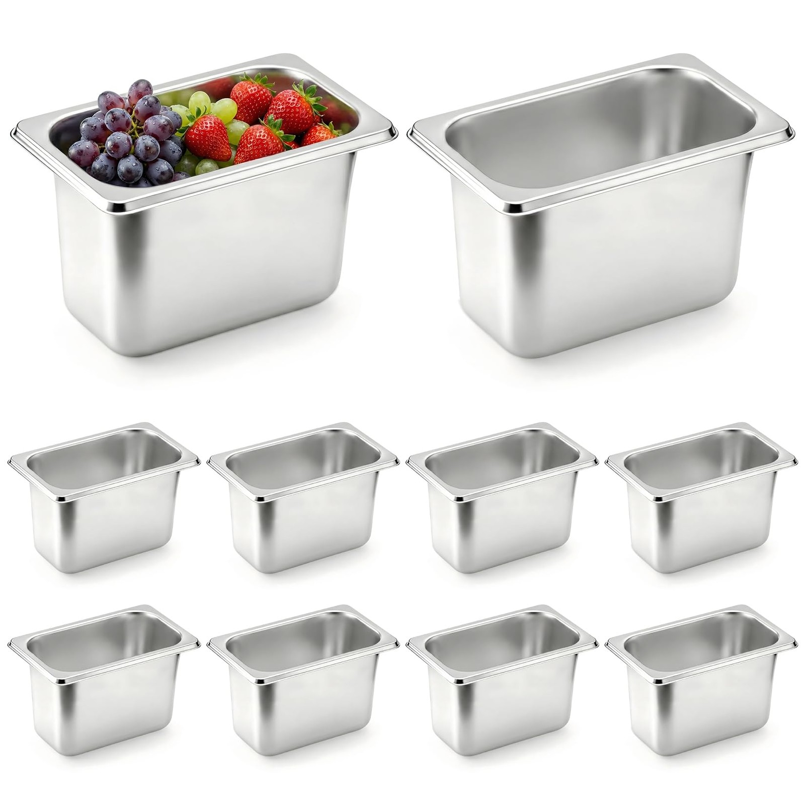10 Pack Hotel Pans, 1/9 Size 4 Inch Deep Stainless Steel Steam Table Pan Comm…