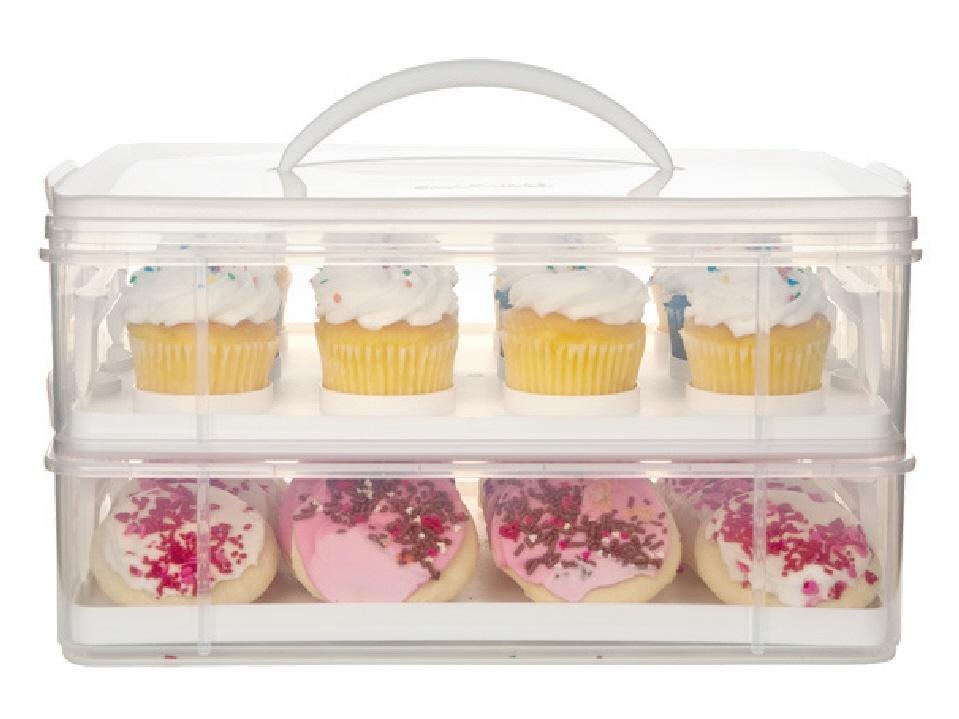 SNAPWARE Snap ‘N Stack 2 LAYER CUPCAKE & COOKIE CARRIER *Plastic Holds 24 CAKES