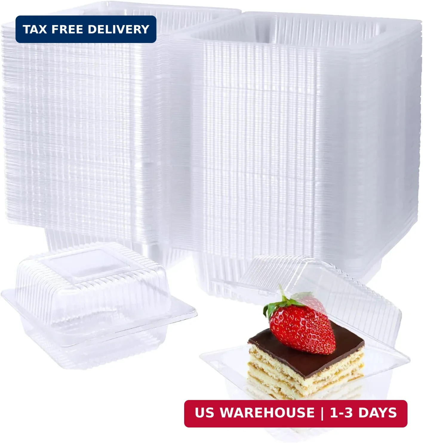 Jizvxe 100 Pack Clear Plastic Square Hinged Food Container,Disposable Plastic To