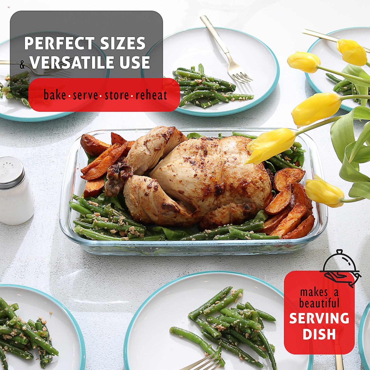4/8 Pack Baking Pans Set, Glass Food Storage Containers w/ Lids, Serving Dish