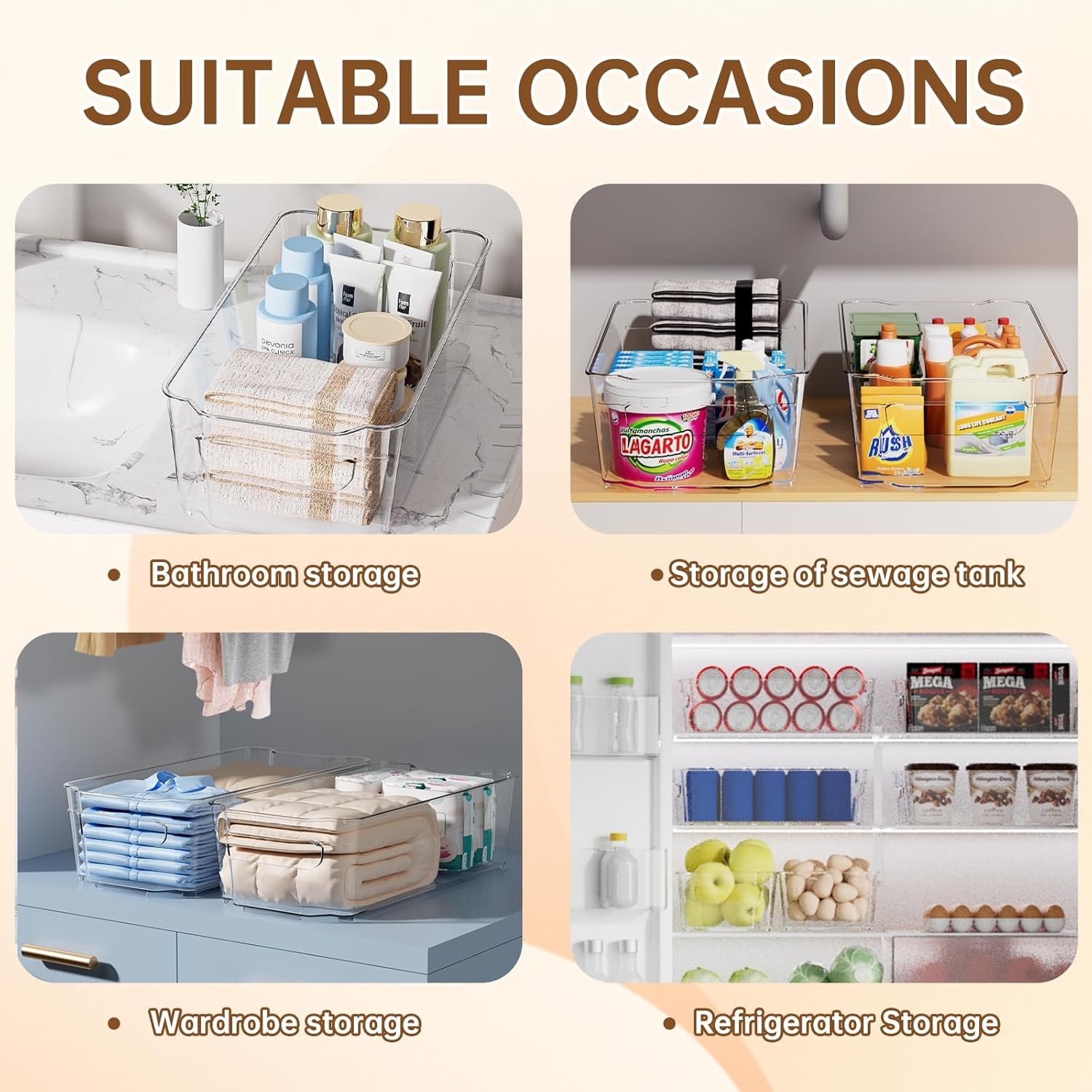 Clear Fridge Organizer, Refrigerator Organizer Bins with Handle, Freezer, Kitche