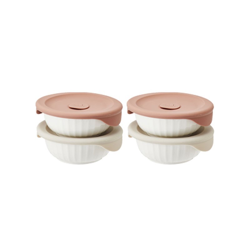 LocknLock Ceramic Rice Bowl with Silicone Lid 355ml 4P Set Microwave Storage