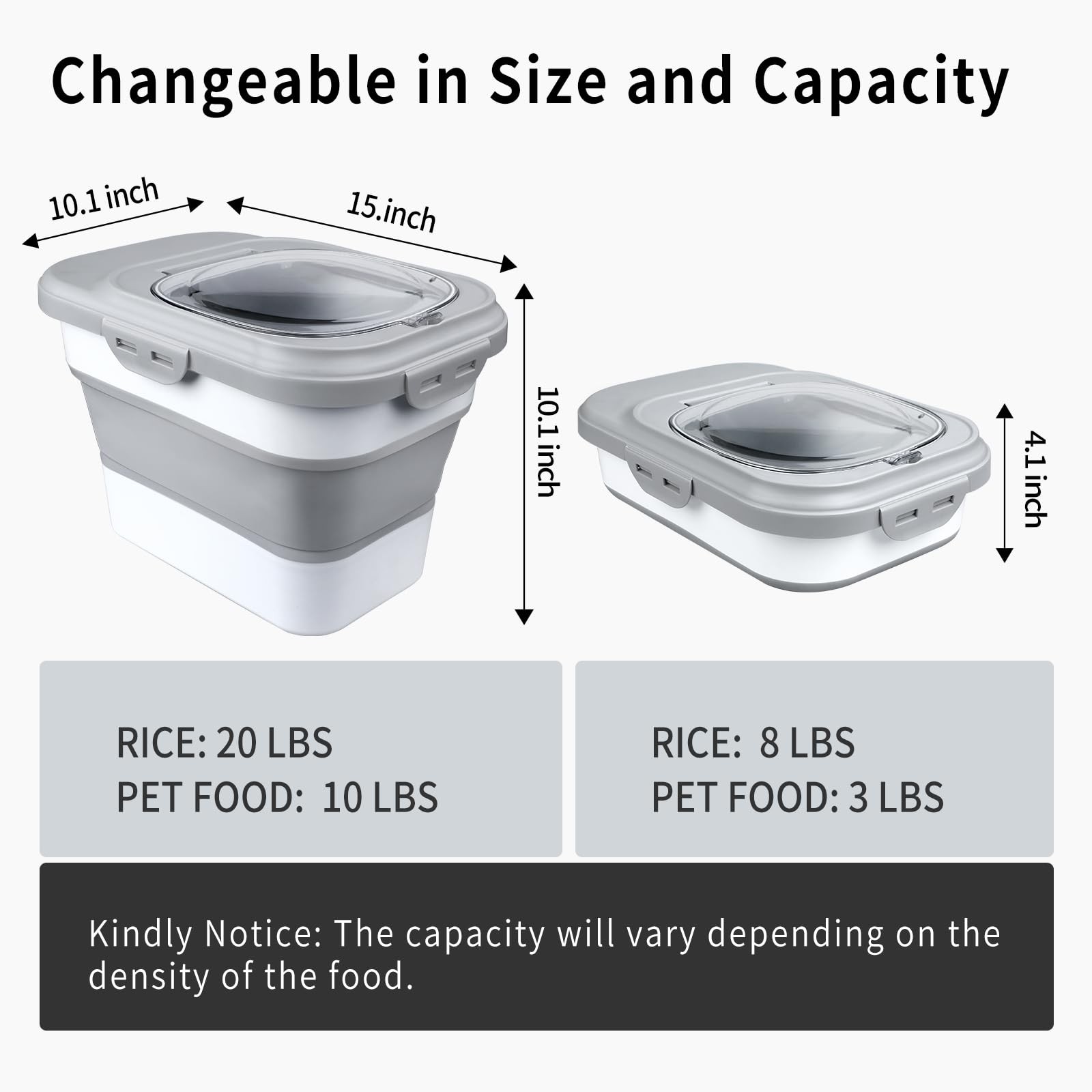 Komzon Rice Storage Container, Collapsible Airtight Food Gray